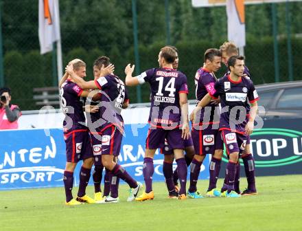 Fussball Bundesliga. RZ Pellets WAC gegen FK Austria Wien.  Torjubel (Austria Wien). Wolfsberg, 24.8.2013.
Foto: Kuess

---
pressefotos, pressefotografie, kuess, qs, qspictures, sport, bild, bilder, bilddatenbank