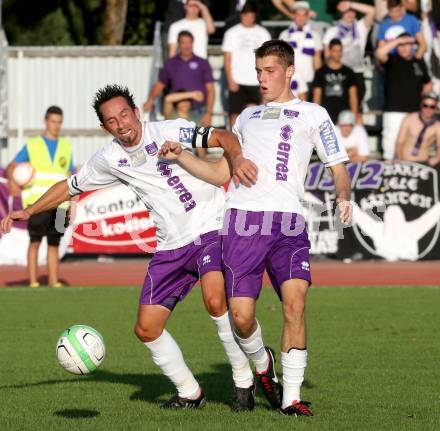 Fussball Regionalliga. VSV gegen SK Austria Klagenfurt. Matthias Dollinger, Patrik Eler (Austria Klagenfurt). Villach, 24.8.2013.
Foto: Kuess
---
pressefotos, pressefotografie, kuess, qs, qspictures, sport, bild, bilder, bilddatenbank