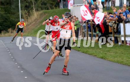 FIS Sommer Grand Prix. Nordische Kombination.  Haavard Klemetsen (NOR), Bernhard Gruber (AUT). Villach, am 28.8.2013.
Foto: Kuess
---
pressefotos, pressefotografie, kuess, qs, qspictures, sport, bild, bilder, bilddatenbank