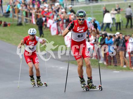 FIS Sommer Grand Prix. Nordische Kombination.  Philipp Orter (AUT), Noa Ian Mraz (AUT). Villach, am 28.8.2013.
Foto: Kuess
---
pressefotos, pressefotografie, kuess, qs, qspictures, sport, bild, bilder, bilddatenbank