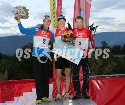 FIS Sommer Grand Prix. Nordische Kombination.  Bernhard Gruber (AUT), Haavard Klemetsen (NOR), Jan Schmid (NOR). Villach, am 28.8.2013.
Foto: Kuess
---
pressefotos, pressefotografie, kuess, qs, qspictures, sport, bild, bilder, bilddatenbank