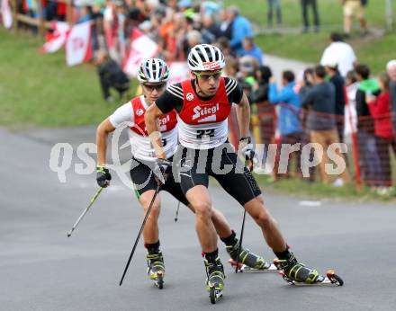 FIS Sommer Grand Prix. Nordische Kombination.  Johannes Rydzek (GER), Manuel Faisst (GER). Villach, am 28.8.2013.
Foto: Kuess
---
pressefotos, pressefotografie, kuess, qs, qspictures, sport, bild, bilder, bilddatenbank