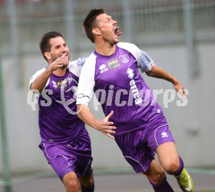 Fussball Regionalliga. SK Austria Klagenfurt gegen WAC Amateure. Torjubel Sasa Lalovic, Sandro Zakany (Klagenfurt). Klagenfurt, am 30.8.2013.
Foto: Kuess
---
pressefotos, pressefotografie, kuess, qs, qspictures, sport, bild, bilder, bilddatenbank