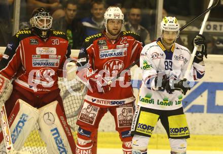 Eishockey Testspiel. KAC gegen EHC Biel. Rene Swette, Thomas Poeck (KAC), Raphael Herburger (Biel). Klagenfurt, am 30.8.2013.
Foto: Kuess
---
pressefotos, pressefotografie, kuess, qs, qspictures, sport, bild, bilder, bilddatenbank