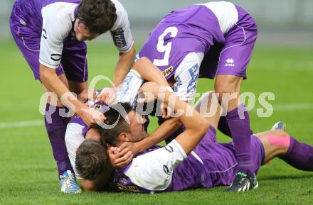 Fussball Regionalliga. SK Austria Klagenfurt gegen WAC Amateure. Torjubel Sasa Lalovic, Sandro Zakany (Klagenfurt). Klagenfurt, am 30.8.2013.
Foto: Kuess
---
pressefotos, pressefotografie, kuess, qs, qspictures, sport, bild, bilder, bilddatenbank