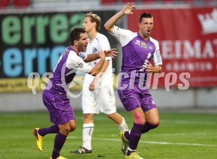 Fussball Regionalliga. SK Austria Klagenfurt gegen WAC Amateure. Torjubel Sasa Lalovic, Sandro Zakany (Klagenfurt). Klagenfurt, am 30.8.2013.
Foto: Kuess
---
pressefotos, pressefotografie, kuess, qs, qspictures, sport, bild, bilder, bilddatenbank