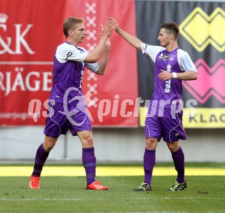 Fussball Regionalliga. SK Austria Klagenfurt gegen WAC Amateure. Torjubel David Poljanec, Kevin Winkler (Klagenfurt). Klagenfurt, am 30.8.2013.
Foto: Kuess
---
pressefotos, pressefotografie, kuess, qs, qspictures, sport, bild, bilder, bilddatenbank