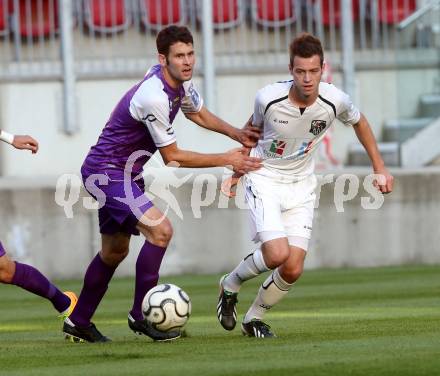 Fussball Regionalliga. SK Austria Klagenfurt gegen WAC Amateure.  Raul Garcia Lozano, (Klagenfurt), Kevin Vaschauner  (WAC). Klagenfurt, am 30.8.2013.
Foto: Kuess
---
pressefotos, pressefotografie, kuess, qs, qspictures, sport, bild, bilder, bilddatenbank