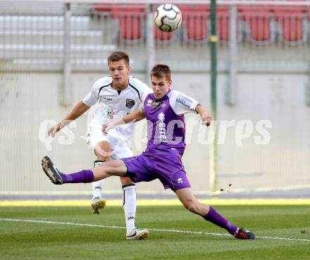 Fussball Regionalliga. SK Austria Klagenfurt gegen WAC Amateure.  Patrik Eler, (Klagenfurt), Maximilian Ritscher  (WAC). Klagenfurt, am 30.8.2013.
Foto: Kuess
---
pressefotos, pressefotografie, kuess, qs, qspictures, sport, bild, bilder, bilddatenbank