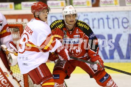 Eishockey Testspiel KAC gegen Duesseldorfer EC. David Schuller, (KAC), Alexander Preibisch  (Duesseldorfer EC). Klagenfurt, 31.8.2013.
Foto: Kuess
---
pressefotos, pressefotografie, kuess, qs, qspictures, sport, bild, bilder, bilddatenbank