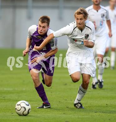 Fussball Regionalliga. SK Austria Klagenfurt gegen WAC Amateure.  Patrik Eler, (Klagenfurt),  Fabian Hafner  (WAC). Klagenfurt, am 30.8.2013.
Foto: Kuess
---
pressefotos, pressefotografie, kuess, qs, qspictures, sport, bild, bilder, bilddatenbank