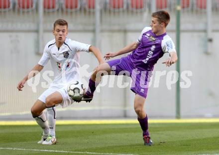 Fussball Regionalliga. SK Austria Klagenfurt gegen WAC Amateure.  Patrick Eler,  (Klagenfurt), Maximilian Ritscher (WAC). Klagenfurt, am 30.8.2013.
Foto: Kuess
---
pressefotos, pressefotografie, kuess, qs, qspictures, sport, bild, bilder, bilddatenbank