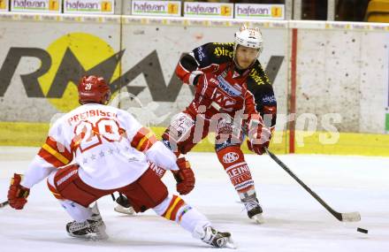 Eishockey Testspiel KAC gegen Duesseldorfer EC. Manuel Geier, (KAC), Manuel Strodel  (Duesseldorfer EC). Klagenfurt, 31.8.2013.
Foto: Kuess
---
pressefotos, pressefotografie, kuess, qs, qspictures, sport, bild, bilder, bilddatenbank