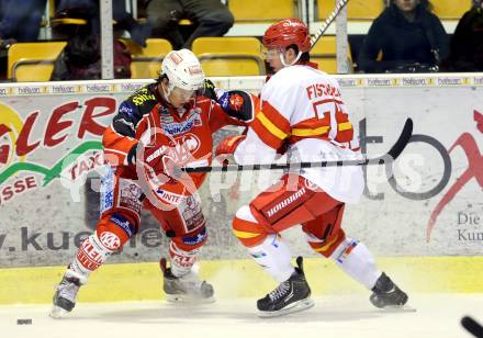 Eishockey Testspiel KAC gegen Duesseldorfer EC. Marcel Witting, (KAC), Daniel Fischbuch  (Duesseldorfer EC). Klagenfurt, 31.8.2013.
Foto: Kuess
---
pressefotos, pressefotografie, kuess, qs, qspictures, sport, bild, bilder, bilddatenbank