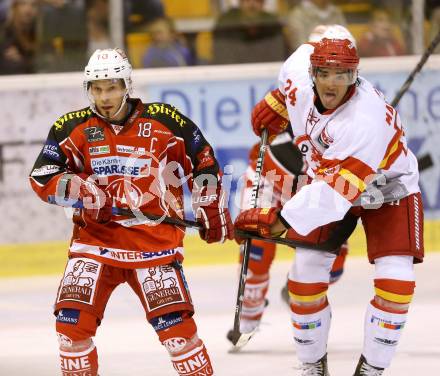 Eishockey Testspiel KAC gegen Duesseldorfer EC. Thomas Koch,  (KAC), Andreas Martinsen (Duesseldorfer EC). Klagenfurt, 31.8.2013.
Foto: Kuess
---
pressefotos, pressefotografie, kuess, qs, qspictures, sport, bild, bilder, bilddatenbank