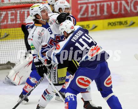 Eishockey Testspiel EC VSV gegen EHC Biel. Curtis Fraser, (VSV), Brandan Bell  (Biel). Villach, am 1.9.2013.
Foto: Kuess
---
pressefotos, pressefotografie, kuess, qs, qspictures, sport, bild, bilder, bilddatenbank