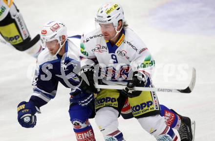 Eishockey Testspiel EC VSV gegen EHC Biel. Russlan Gelfanov, (VSV), Brendan Bell  (Biel). Villach, am 1.9.2013.
Foto: Kuess
---
pressefotos, pressefotografie, kuess, qs, qspictures, sport, bild, bilder, bilddatenbank