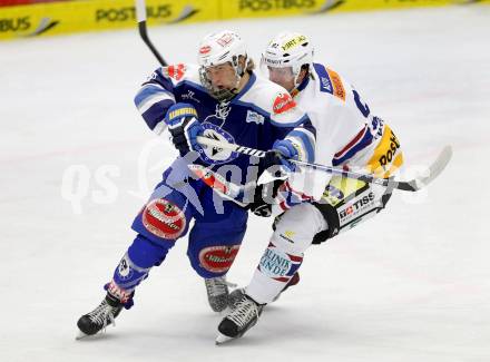 Eishockey Testspiel EC VSV gegen EHC Biel. Christof Kromp, (VSV), Kevin Loetscher  (Biel).. Villach, am 1.9.2013.
Foto: Kuess
---
pressefotos, pressefotografie, kuess, qs, qspictures, sport, bild, bilder, bilddatenbank