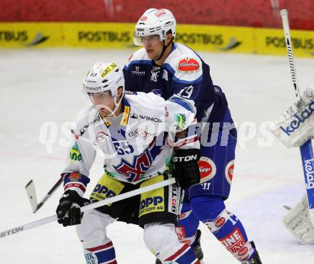 Eishockey Testspiel EC VSV gegen EHC Biel. Stefan Bacher, (VSV), Marc Wieser  (Biel). Villach, am 1.9.2013.
Foto: Kuess
---
pressefotos, pressefotografie, kuess, qs, qspictures, sport, bild, bilder, bilddatenbank