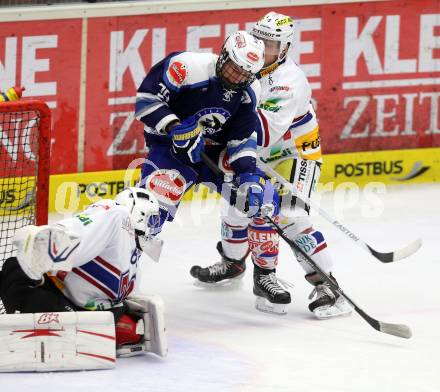 Eishockey Testspiel EC VSV gegen EHC Biel. Patrick Platzer, (VSV), Lukas Meili  (Biel). Villach, am 1.9.2013.
Foto: Kuess
---
pressefotos, pressefotografie, kuess, qs, qspictures, sport, bild, bilder, bilddatenbank