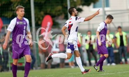 Fussball Regionalliga. SAK gegen SK Austria Klagenfurt. Torjubel Murat Veliu (SAK). Klagenfurt, 6.9.2013.
Foto: Kuess
---
pressefotos, pressefotografie, kuess, qs, qspictures, sport, bild, bilder, bilddatenbank