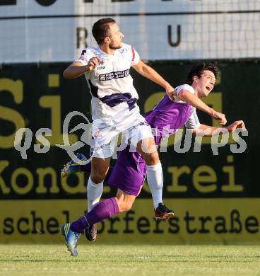 Fussball Regionalliga. SAK gegen SK Austria Klagenfurt. Murat Veliu,  (SAK), Andreas Tiffner (Austria Klagenfurt). Klagenfurt, 6.9.2013.
Foto: Kuess
---
pressefotos, pressefotografie, kuess, qs, qspictures, sport, bild, bilder, bilddatenbank