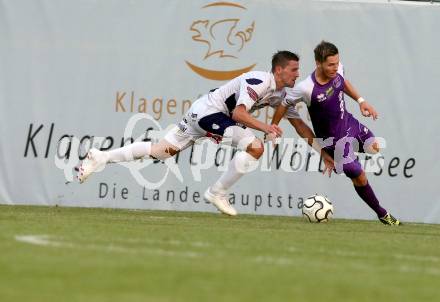 Fussball Regionalliga. SAK gegen SK Austria Klagenfurt. Darjan Aleksic, (SAK), Kevin Winkler  (Austria Klagenfurt). Klagenfurt, 6.9.2013.
Foto: Kuess
---
pressefotos, pressefotografie, kuess, qs, qspictures, sport, bild, bilder, bilddatenbank