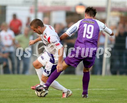 Fussball Regionalliga. SAK gegen SK Austria Klagenfurt. Grega Triplat, (SAK), Matthias Dollinger  (Austria Klagenfurt). Klagenfurt, 6.9.2013.
Foto: Kuess
---
pressefotos, pressefotografie, kuess, qs, qspictures, sport, bild, bilder, bilddatenbank