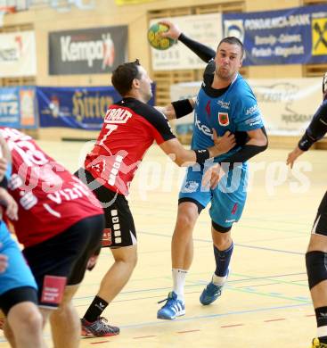 HLA. Handball Bundesliga. SC Ferlach gegen Sparkasse Schwaz. David Kovac (Ferlach), Philipp Igbinoba (Schwaz). Ferlach, 7.9.2013.
Foto: Kuess
---
pressefotos, pressefotografie, kuess, qs, qspictures, sport, bild, bilder, bilddatenbank