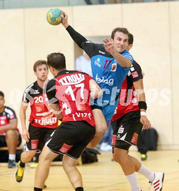 HLA. Handball Bundesliga. SC Ferlach gegen Sparkasse Schwaz. Izudin Mujanovic (Ferlach), Manuel Gierlinger (Schwaz). Ferlach, 7.9.2013.
Foto: Kuess
---
pressefotos, pressefotografie, kuess, qs, qspictures, sport, bild, bilder, bilddatenbank