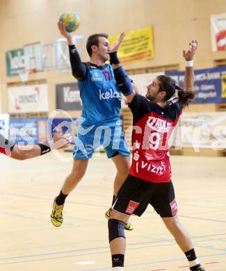 HLA. Handball Bundesliga. SC Ferlach gegen Sparkasse Schwaz. Izudin Mujanovic  (Ferlach), Spiridon Balomenos (Schwaz). Ferlach, 7.9.2013.
Foto: Kuess
---
pressefotos, pressefotografie, kuess, qs, qspictures, sport, bild, bilder, bilddatenbank