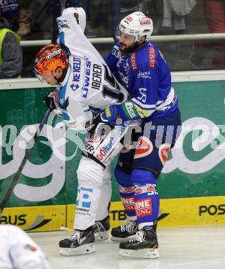 EBEL. Eishockey Bundesliga. EC VSV gegen EHC LIWEST Linz.. Scott Hotham, (VSV), Matthias Iberer  (EHC LIWEST Linz). Villach, am 13.9.2013.
Foto: Kuess 


---
pressefotos, pressefotografie, kuess, qs, qspictures, sport, bild, bilder, bilddatenbank