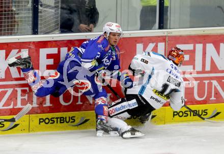 EBEL. Eishockey Bundesliga. EC VSV gegen EHC LIWEST Linz.. Nico Brunner, (VSV), Marc-Andre Dorion  (EHC LIWEST Linz). Villach, am 13.9.2013.
Foto: Kuess 


---
pressefotos, pressefotografie, kuess, qs, qspictures, sport, bild, bilder, bilddatenbank