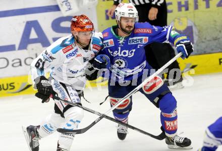 EBEL. Eishockey Bundesliga. EC VSV gegen EHC LIWEST Linz.. Scott Hotham,  (VSV), Patrick Spannring (EHC LIWEST Linz). Villach, am 13.9.2013.
Foto: Kuess 


---
pressefotos, pressefotografie, kuess, qs, qspictures, sport, bild, bilder, bilddatenbank