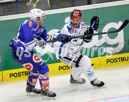 EBEL. Eishockey Bundesliga. EC VSV gegen EHC LIWEST Linz.. Nico Brunner, (VSV), Philipp Lukas (EHC LIWEST Linz). Villach, am 13.9.2013.
Foto: Kuess 


---
pressefotos, pressefotografie, kuess, qs, qspictures, sport, bild, bilder, bilddatenbank