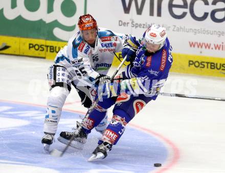 EBEL. Eishockey Bundesliga. EC VSV gegen EHC LIWEST Linz.. Markus Peintner,  (VSV), Robert Lukas (EHC LIWEST Linz). Villach, am 13.9.2013.
Foto: Kuess 


---
pressefotos, pressefotografie, kuess, qs, qspictures, sport, bild, bilder, bilddatenbank