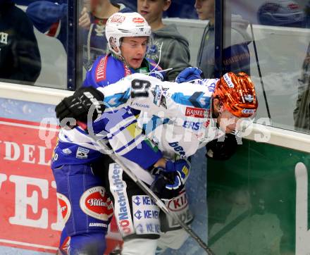 EBEL. Eishockey Bundesliga. EC VSV gegen EHC LIWEST Linz.. Patrick Platzer,  (VSV), Patrick Spannring (EHC LIWEST Linz). Villach, am 13.9.2013.
Foto: Kuess 


---
pressefotos, pressefotografie, kuess, qs, qspictures, sport, bild, bilder, bilddatenbank