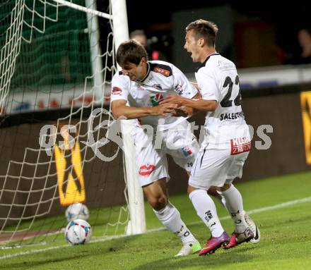 Fussball Bundesliga. RZ Pellets WAC gegen FC Admira Wacker Moedling. Torjubel Mihret Topcagic, Martin Salentinig (WAC). Wolfsberg, 14.9.2013.
Foto: Kuess

---
pressefotos, pressefotografie, kuess, qs, qspictures, sport, bild, bilder, bilddatenbank