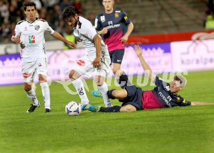 Fussball Bundesliga. RZ Pellets WAC gegen FC Admira Wacker Moedling. Michele Polverino,  (WAC), Stephan Auer (Moedling). Wolfsberg, 14.9.2013.
Foto: Kuess

---
pressefotos, pressefotografie, kuess, qs, qspictures, sport, bild, bilder, bilddatenbank