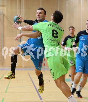 HLA. Handball. SC Ferlach gegen SG INSIGNIS HANDBALL WESTWIEN. Izudin Mujanovic, (Ferlach),  Augustas Strasdas (Westwien). Ferlach, am 14.9.2013.
Foto: Kuess 
---
pressefotos, pressefotografie, kuess, qs, qspictures, sport, bild, bilder, bilddatenbank