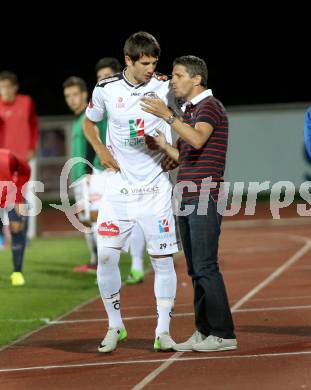 Fussball Bundesliga. RZ Pellets WAC gegen FC Admira Wacker Moedling. Dietmar Kuehbauer, Mihret Topcagic (WAC). Wolfsberg, 14.9.2013.
Foto: Kuess

---
pressefotos, pressefotografie, kuess, qs, qspictures, sport, bild, bilder, bilddatenbank