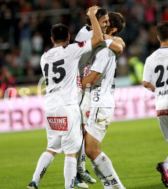 Fussball Bundesliga. RZ Pellets WAC gegen FC Admira Wacker Moedling. Torjubel Mihret Topcagic, Joachim Standfest, Nemanja Rnic (WAC). Wolfsberg, 14.9.2013.
Foto: Kuess

---
pressefotos, pressefotografie, kuess, qs, qspictures, sport, bild, bilder, bilddatenbank