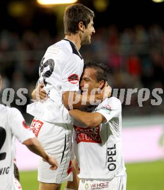 Fussball Bundesliga. RZ Pellets WAC gegen FC Admira Wacker Moedling. Torjubel Mihret Topcagic, Michael Liendl (WAC). Wolfsberg, 14.9.2013.
Foto: Kuess

---
pressefotos, pressefotografie, kuess, qs, qspictures, sport, bild, bilder, bilddatenbank