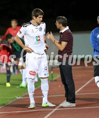 Fussball Bundesliga. RZ Pellets WAC gegen FC Admira Wacker Moedling. Dietmar Kuehbauer, Mihret Topcagic (WAC). Wolfsberg, 14.9.2013.
Foto: Kuess

---
pressefotos, pressefotografie, kuess, qs, qspictures, sport, bild, bilder, bilddatenbank