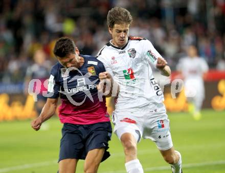 Fussball Bundesliga. RZ Pellets WAC gegen FC Admira Wacker Moedling. Christian Falk, (WAC), Markus Katzer  (Moedling). Wolfsberg, 14.9.2013.
Foto: Kuess

---
pressefotos, pressefotografie, kuess, qs, qspictures, sport, bild, bilder, bilddatenbank