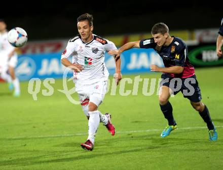 Fussball Bundesliga. RZ Pellets WAC gegen FC Admira Wacker Moedling. Martin Salentinig,  (WAC), Stephan Auer (Moedling). Wolfsberg, 14.9.2013.
Foto: Kuess

---
pressefotos, pressefotografie, kuess, qs, qspictures, sport, bild, bilder, bilddatenbank