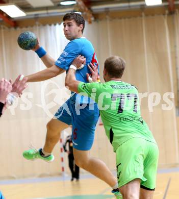 HLA. Handball. SC Ferlach gegen SG INSIGNIS HANDBALL WESTWIEN. Leander Krobath, (Ferlach), Leopold Wagner  (Westwien). Ferlach, am 14.9.2013.
Foto: Kuess 
---
pressefotos, pressefotografie, kuess, qs, qspictures, sport, bild, bilder, bilddatenbank