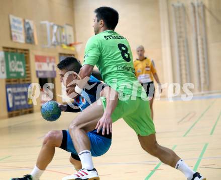 HLA. Handball. SC Ferlach gegen SG INSIGNIS HANDBALL WESTWIEN. Mladan Jovanovic, (Ferlach),Augustas Strazdas  (Westwien). Ferlach, am 14.9.2013.
Foto: Kuess 
---
pressefotos, pressefotografie, kuess, qs, qspictures, sport, bild, bilder, bilddatenbank