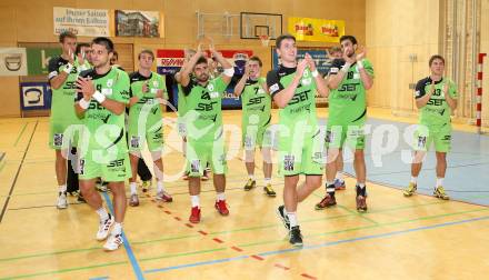 HLA. Handball. SC Ferlach gegen SG INSIGNIS HANDBALL WESTWIEN. Jubel Westwien. Ferlach, am 14.9.2013.
Foto: Kuess 
---
pressefotos, pressefotografie, kuess, qs, qspictures, sport, bild, bilder, bilddatenbank