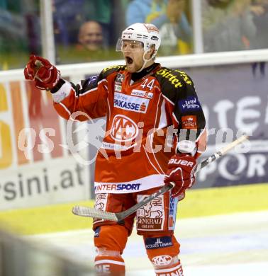 EBEL. Eishockey Bundesliga. KAC gegen VSV. Torjubel Markus Pirmann (KAC). Klagenfurt, am 15.9.2013
Foto: Kuess 

---
pressefotos, pressefotografie, kuess, qs, qspictures, sport, bild, bilder, bilddatenbank